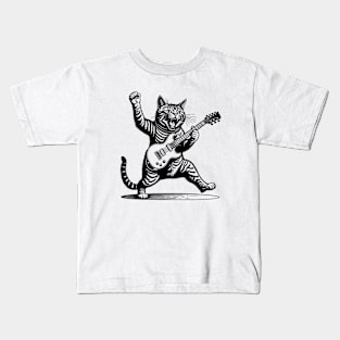 Cat Playing Electric Guitar Kids T-Shirt